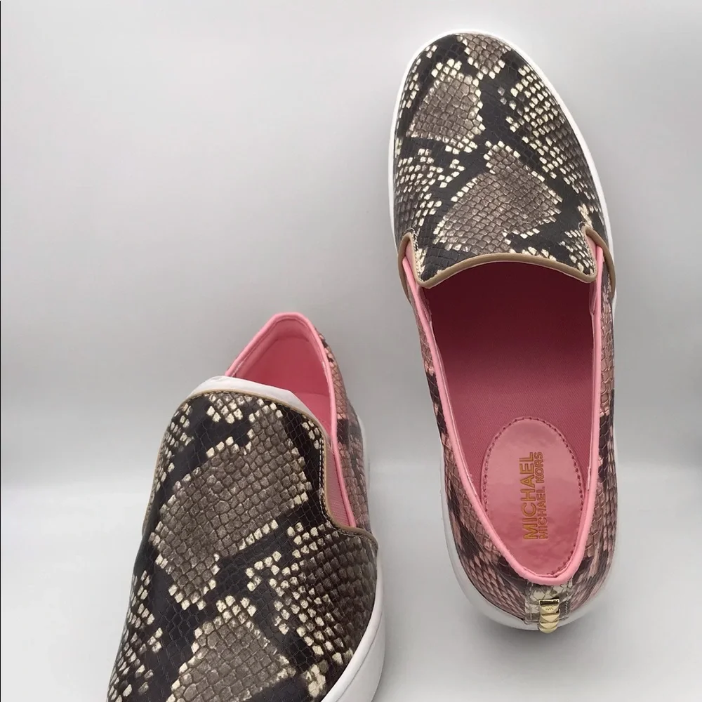 NWT Michael Kors Keaton Slip On Sneakers - SIZE 8 Shell Pink and python